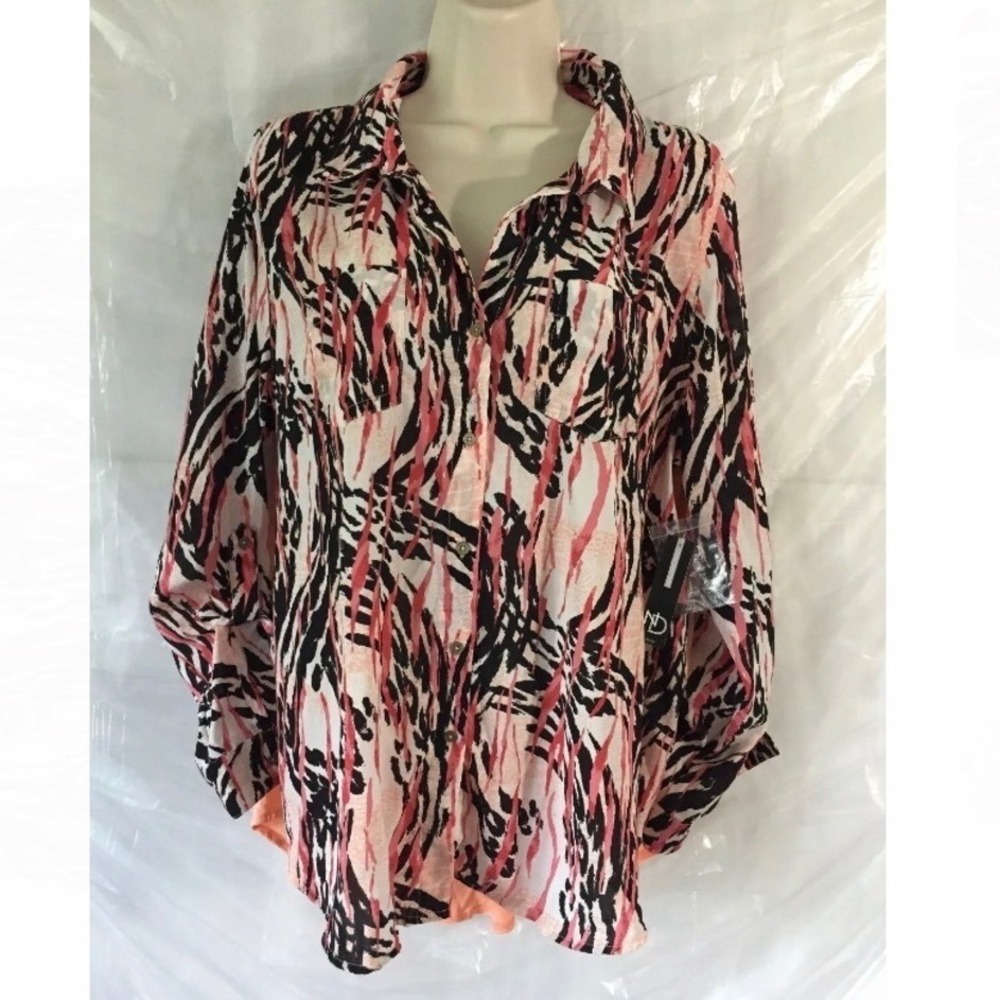New‎ Directions Blouse Women PXL Pink Black Abstract Oversized Boho Art Festival